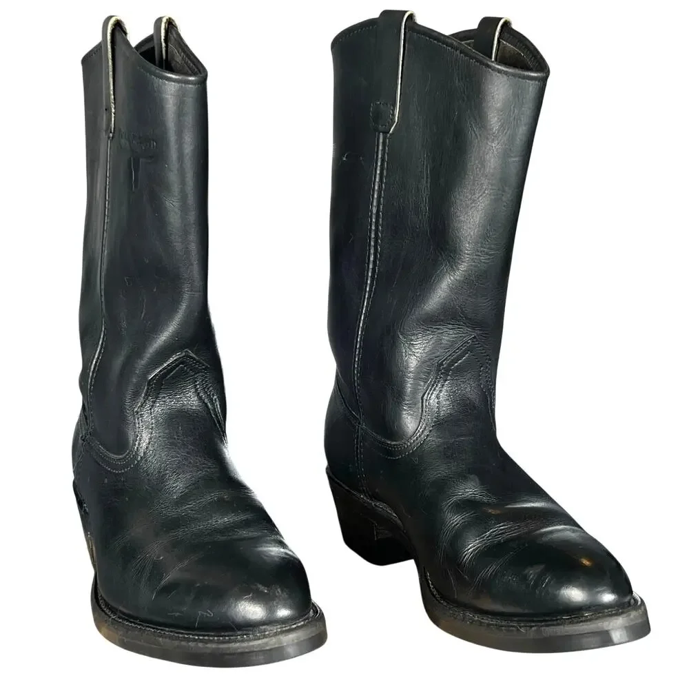 Mason Western Men’s Black Leather Vibram Sole Western Cowboy Boot Size US 9 EE